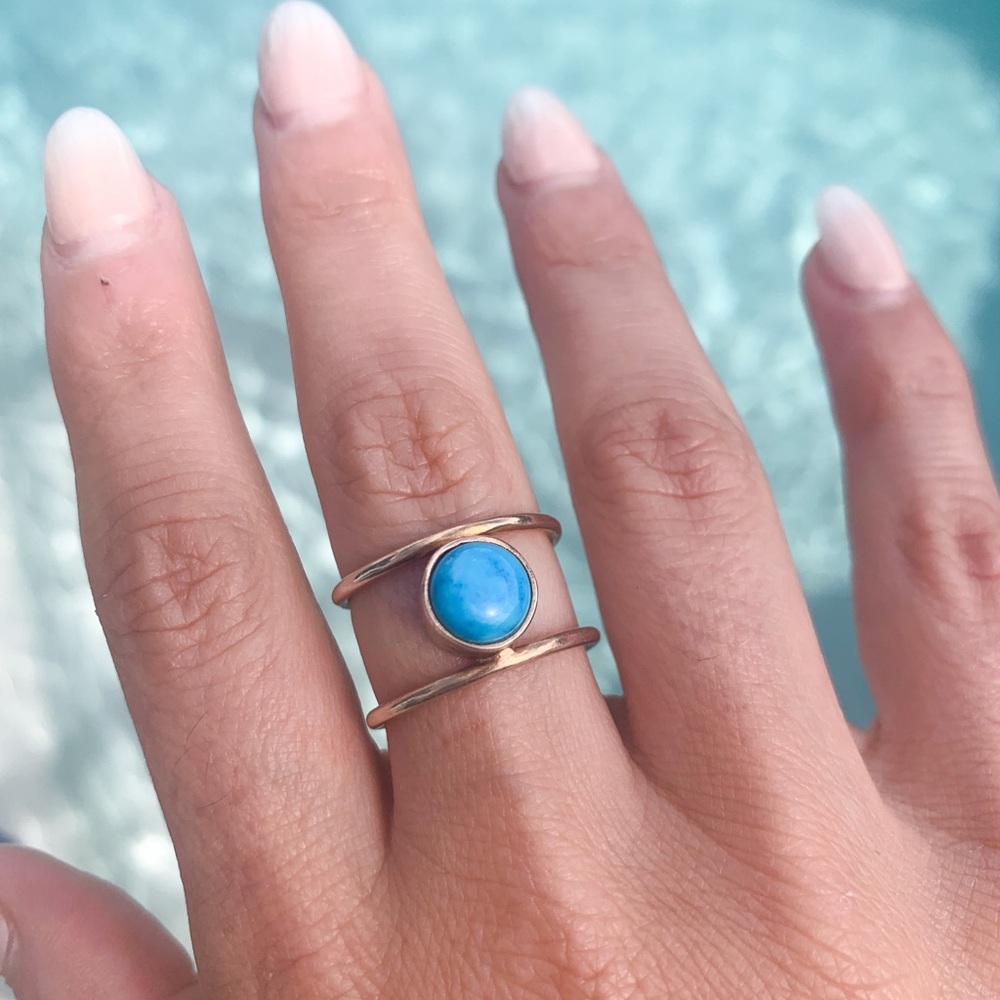 Turquoise adjustable gold color handmade brass ring